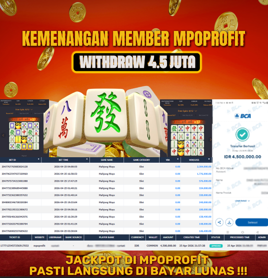 MPOPROFIT JACKPOT SLOT PGSOFT! KEMENANGAN MURNI DI (MAHJONG WAYS TOTAL RP 4.500.000,- LUNAS)